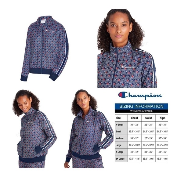 Champion Women’s Allover Logo Track Jacket - Navy Print - Picture 1 of 16